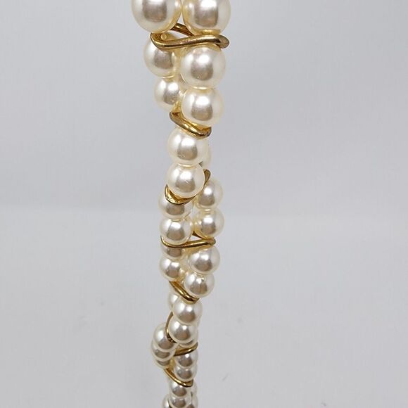 Vintage Twisted Two Strand  Faux Pearl Gold Tone Metal Accents Women's Necklace - Picture 8 of 12